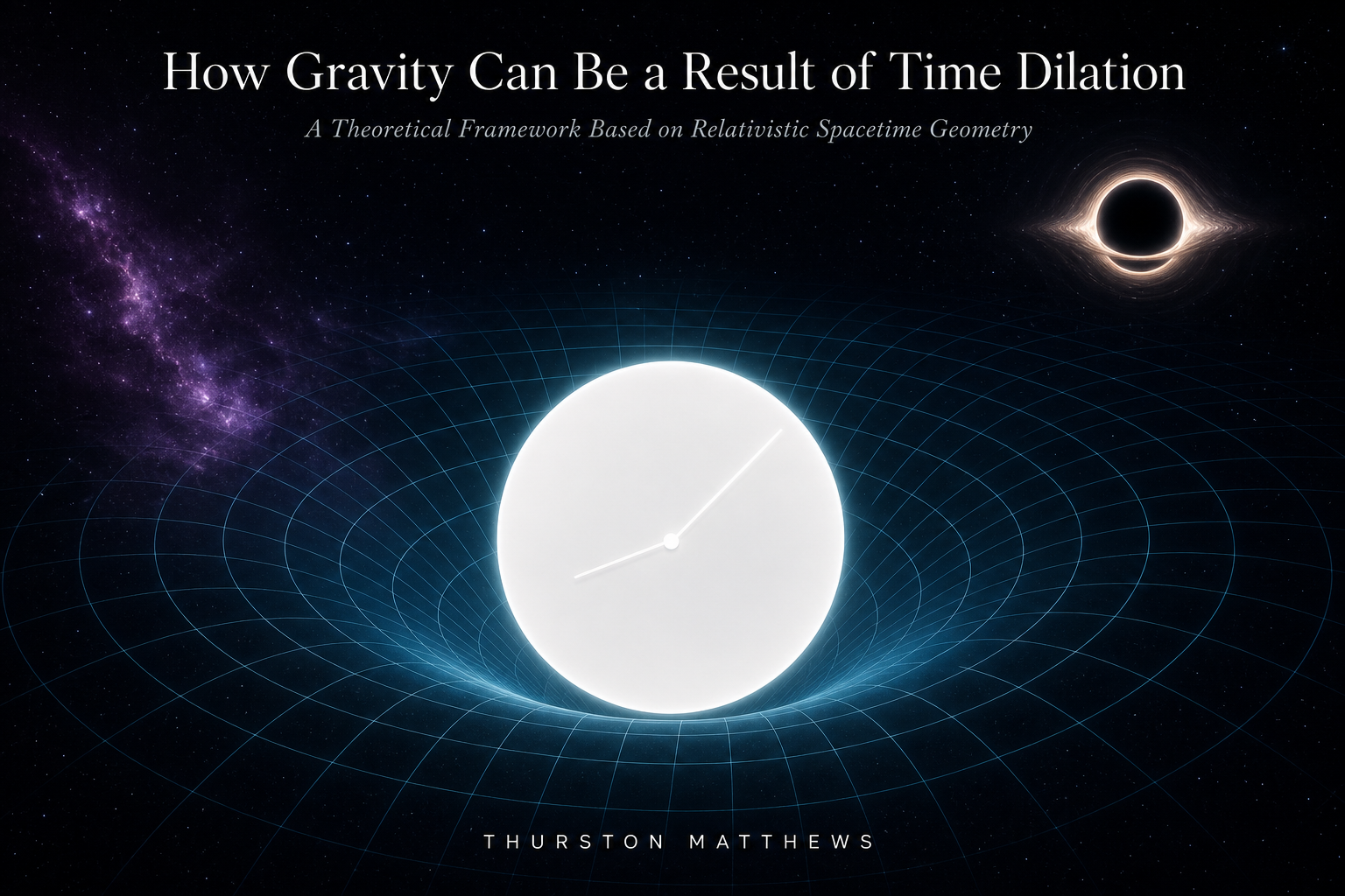 Cover: a clock in curved spacetime beside a black hole